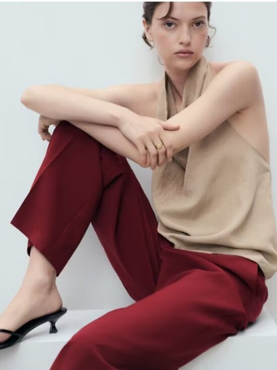 Mango Pants - MANGO Like new without tags Straight mid-rise pants size 8 RED